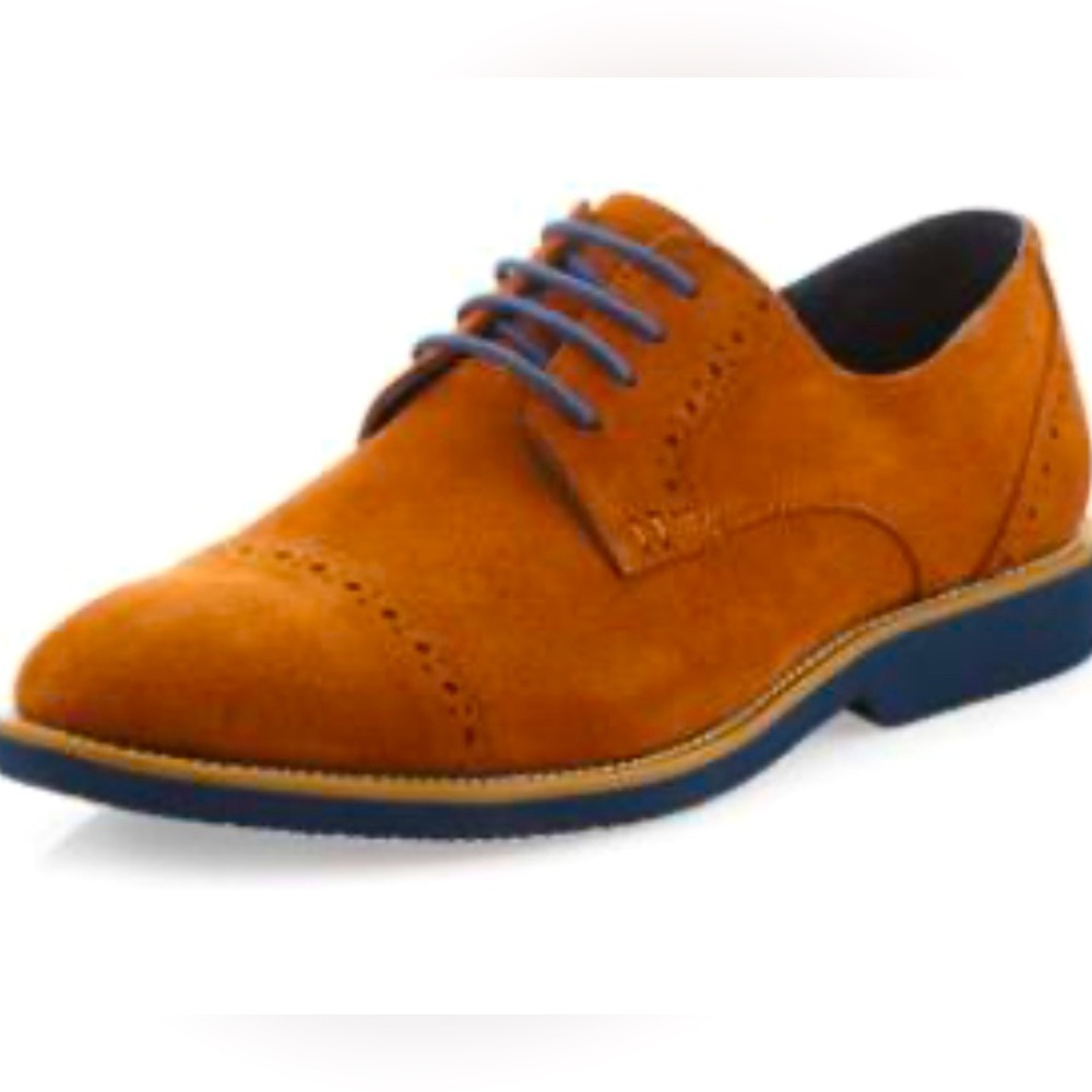 Theo Suede Leather Cap Toe Oxford Shoes Tobacco Size 8